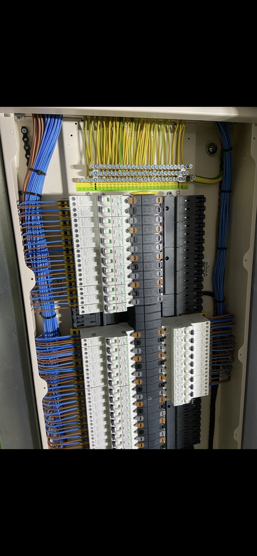 Wiring and circuit protection inside a distribution board