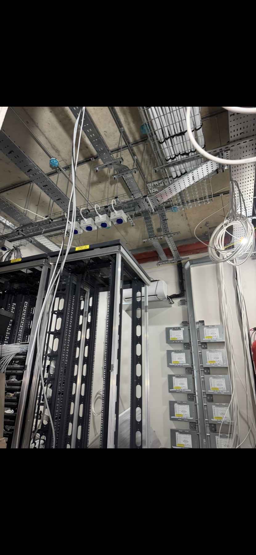 Equipment racks, overhead cable trays and electrical supplies